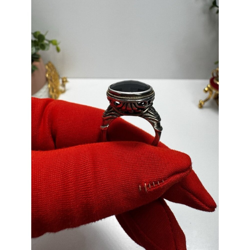 EFFY Luxury 925 Sterling Silver & 14K Gold Black Onyx Ring Sz 8.75 Ornate Signed